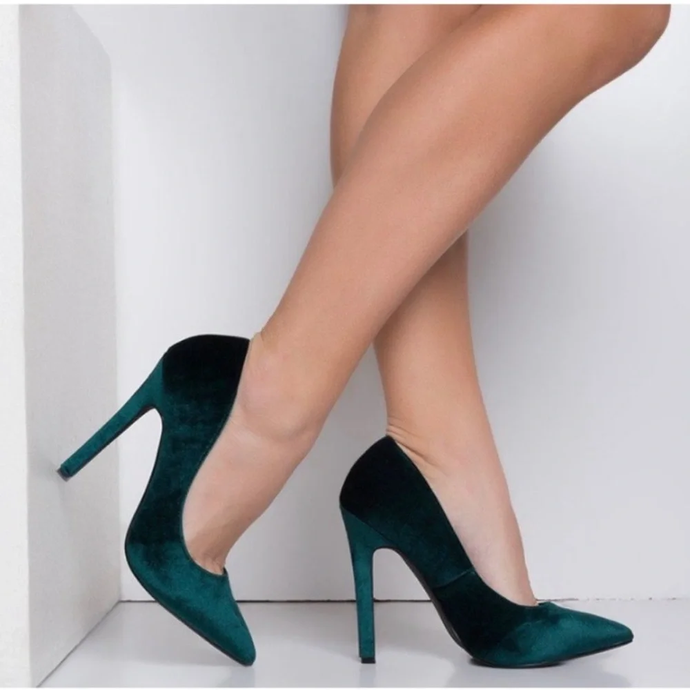 Velvet Heels Pumps Emerald Green - Picture 1 of 4